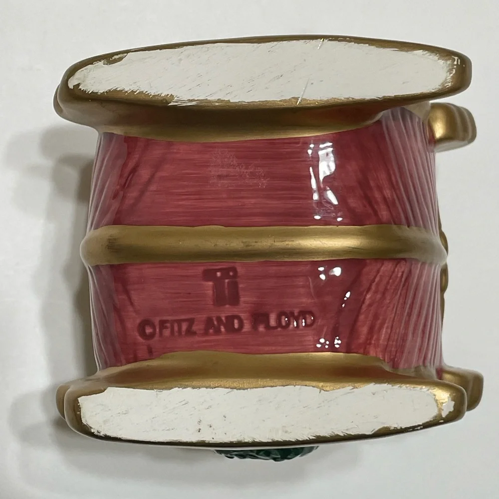 FITZ & FLOYD Santa In Sleigh Ceramic Candle Holder